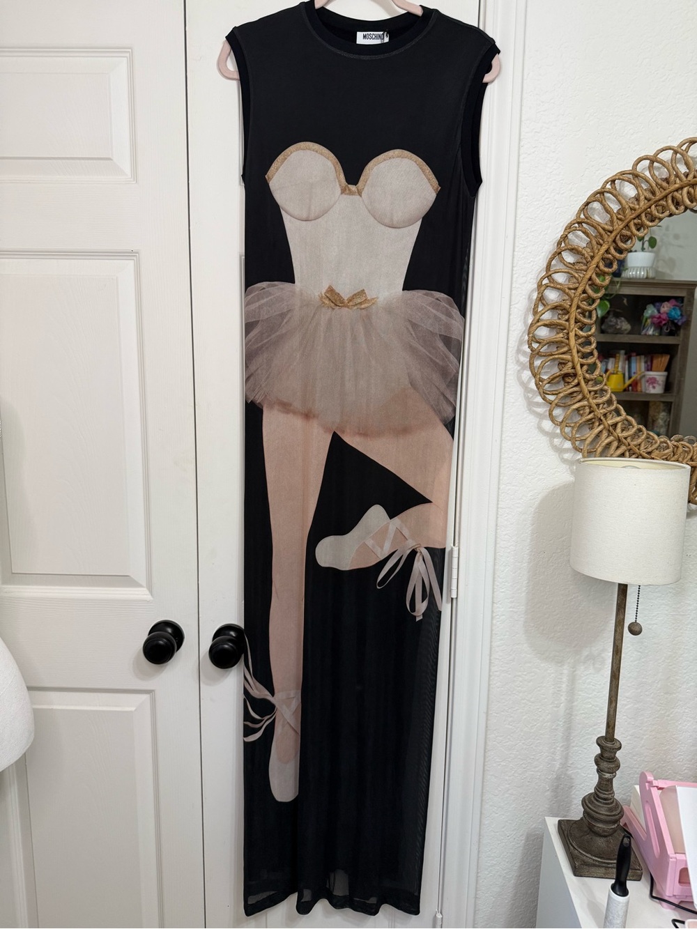 Moschino Women's Black Ballerina Print Maxi Tulle Dress Sz 42